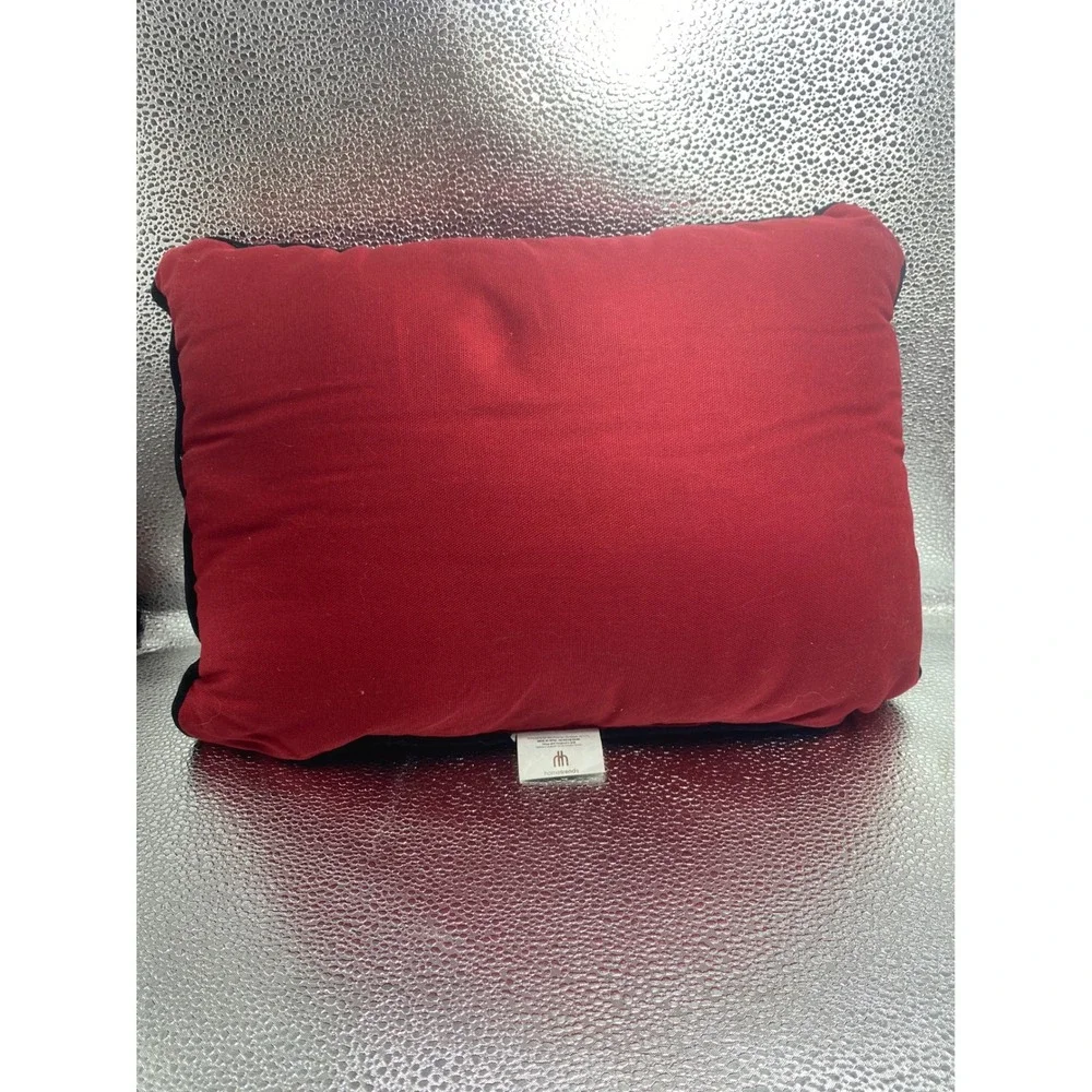 Red Black Chevron Embroidered Lumbar Throw Pillow Piped Edge Geometric Accent